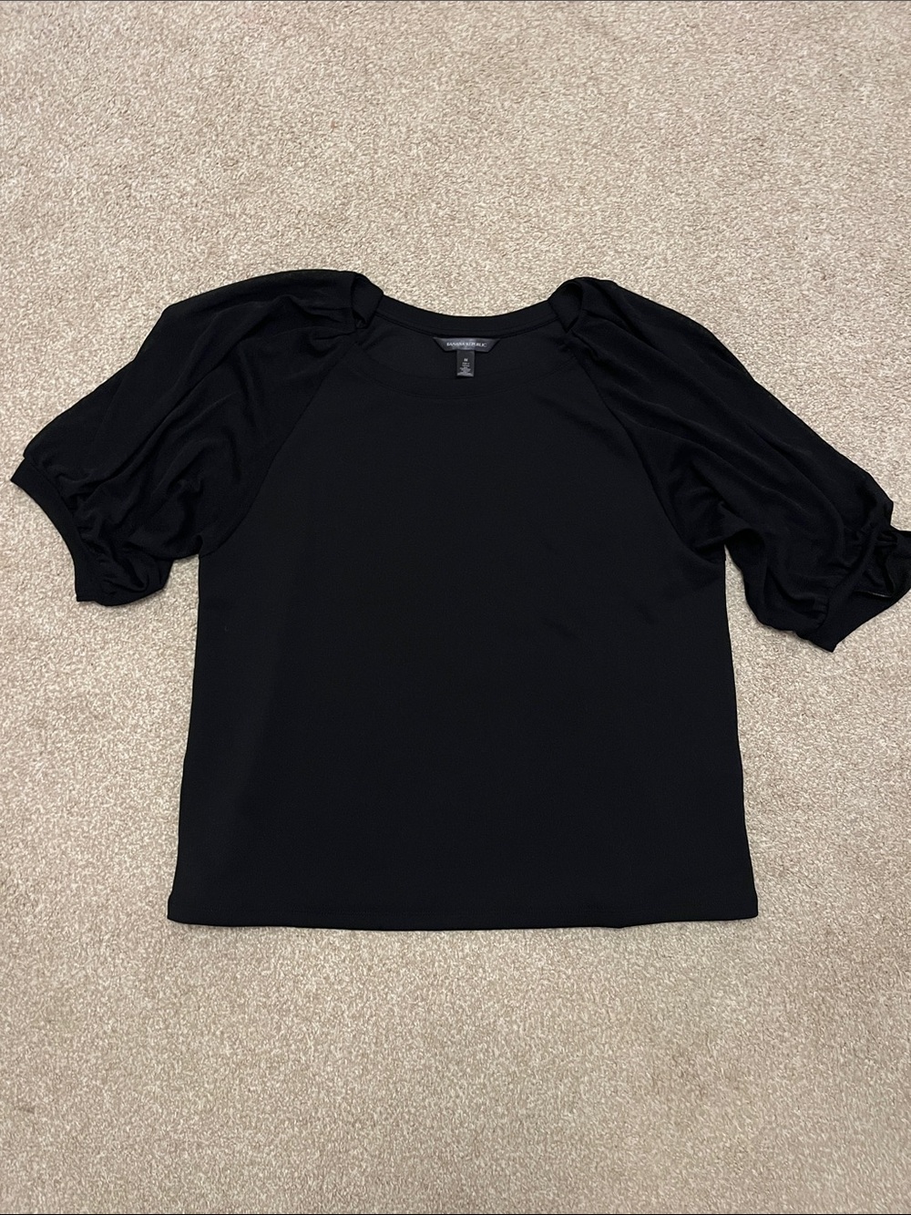Banana Republic Black Puff-Sleeve Short Sleeve Top